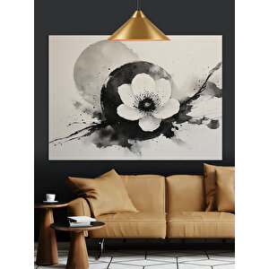 Siyah Beyaz Çiçek Deseni Dekoratif Kanvas - Mdf Ahşap Tablo