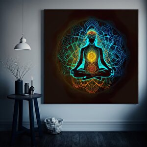 Hint Buddha Kanvas Poster Baskısı; Meditasyon; 7 Çakra; Yoga; Spor Temalı Duvar Sanatı; Oturma Ve Ya 40x40 cm
