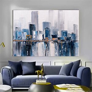 Soyut Şehir Tablosu – New York Silueti, Kentsel Duvar Sanatı 80x160 cm