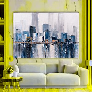 Soyut Şehir Tablosu – New York Silueti, Kentsel Duvar Sanatı 80x160 cm