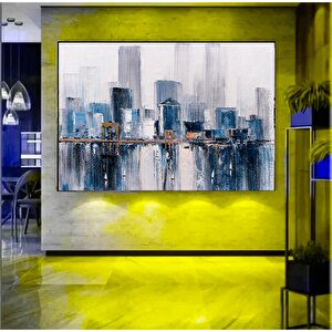 Soyut Şehir Tablosu – New York Silueti, Kentsel Duvar Sanatı 80x160 cm