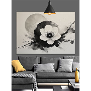 Siyah Beyaz Çiçek Deseni Dekoratif Kanvas - Mdf Ahşap Tablo 70x100 cm