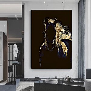 Büyük Baskı Ve Poster Hayvan Kanvas Tablosu, Siyah Altın At Baskısı Ve Poster 50x70 cm