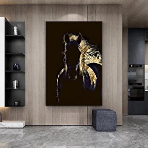 Büyük Baskı Ve Poster Hayvan Kanvas Tablosu, Siyah Altın At Baskısı Ve Poster