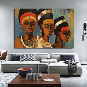 Üç Geometrik Afrikalı Yağlı Boya Kanvas Tablosu, Renkli Afrikalı Kadınlar Duvar Sanatı 50x70 cm