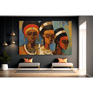 Üç Geometrik Afrikalı Yağlı Boya Kanvas Tablosu, Renkli Afrikalı Kadınlar Duvar Sanatı 50x70 cm