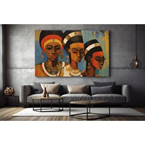 Üç Geometrik Afrikalı Yağlı Boya Kanvas Tablosu, Renkli Afrikalı Kadınlar Duvar Sanatı