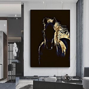 Büyük Baskı Ve Poster Hayvan Kanvas Tablosu, Siyah Altın At Baskısı Ve Poster 60x90 cm
