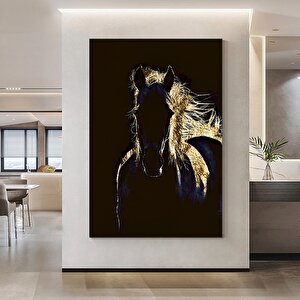 Büyük Baskı Ve Poster Hayvan Kanvas Tablosu, Siyah Altın At Baskısı Ve Poster 60x90 cm