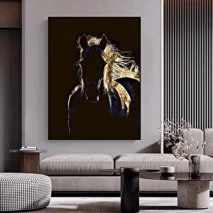 Büyük Baskı Ve Poster Hayvan Kanvas Tablosu, Siyah Altın At Baskısı Ve Poster 60x90 cm