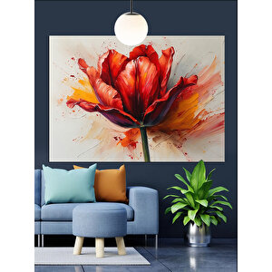 Kırmızı Lale Çiçek Dekoratif Kanvas - Mdf Ahşap Tablo 70x100 cm