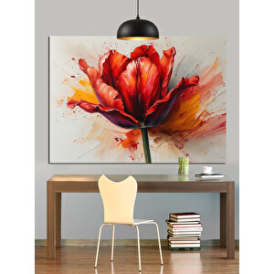 Kırmızı Lale Çiçek Dekoratif Kanvas - Mdf Ahşap Tablo