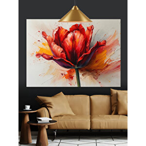 Kırmızı Lale Çiçek Dekoratif Kanvas - Mdf Ahşap Tablo 70x100 cm