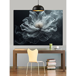 Dumanlı Beyaz Çiçek Deseni Dekoratif Kanvas - Mdf Ahşap Tablo 70x100 cm