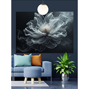 Dumanlı Beyaz Çiçek Deseni Dekoratif Kanvas - Mdf Ahşap Tablo 70x100 cm