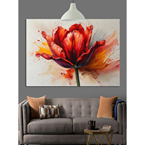 Kırmızı Lale Çiçek Dekoratif Kanvas - Mdf Ahşap Tablo