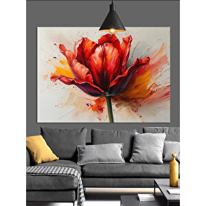 Kırmızı Lale Çiçek Dekoratif Kanvas - Mdf Ahşap Tablo 35x50 cm