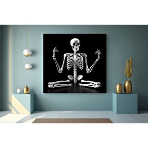 Yoga Yapan İskelet Kanvası, Soyut İskelet Duvar Sanatı, Mizahi Kanvas Baskı