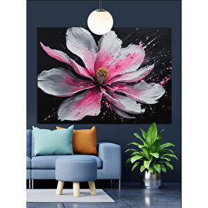 Siyah Zeminde Pembe Çiçek Dekoratif Kanvas - Mdf Ahşap Tablo 70x100 cm