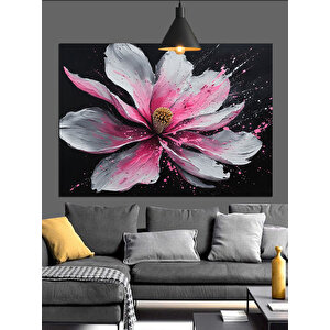 Siyah Zeminde Pembe Çiçek Dekoratif Kanvas - Mdf Ahşap Tablo 70x100 cm