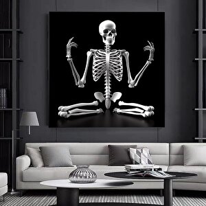Yoga Yapan İskelet Kanvası, Soyut İskelet Duvar Sanatı, Mizahi Kanvas Baskı 70x70 cm