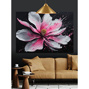 Siyah Zeminde Pembe Çiçek Dekoratif Kanvas - Mdf Ahşap Tablo 50x70 cm