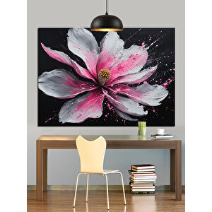 Siyah Zeminde Pembe Çiçek Dekoratif Kanvas - Mdf Ahşap Tablo