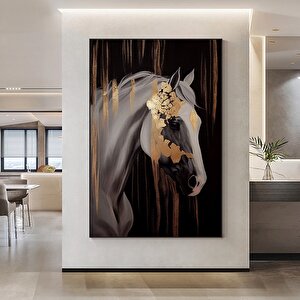 Beyaz Ve Altın At Posteri – Hayvan Temalı Büyük Boy Kanvas Tablo – Lüks Oda Dekoru 30x40 cm