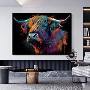 Boğa Kanvas Tablosu; Renkli Boğa; Boğa Resim Sanatı; Boğa Duvar Dekoru; Highland İneği; Soyut Boğa K 120x180 cm