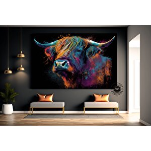 Boğa Kanvas Tablosu; Renkli Boğa; Boğa Resim Sanatı; Boğa Duvar Dekoru; Highland İneği; Soyut Boğa K 120x180 cm