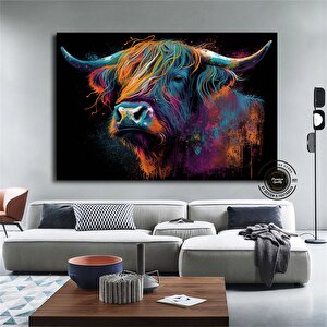 Boğa Kanvas Tablosu; Renkli Boğa; Boğa Resim Sanatı; Boğa Duvar Dekoru; Highland İneği; Soyut Boğa K 120x180 cm