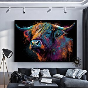 Boğa Kanvas Tablosu; Renkli Boğa; Boğa Resim Sanatı; Boğa Duvar Dekoru; Highland İneği; Soyut Boğa K