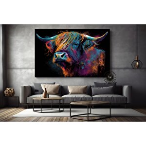 Boğa Kanvas Tablosu; Renkli Boğa; Boğa Resim Sanatı; Boğa Duvar Dekoru; Highland İneği; Soyut Boğa K