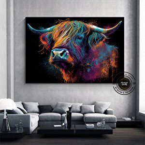 Boğa Kanvas Tablosu; Renkli Boğa; Boğa Resim Sanatı; Boğa Duvar Dekoru; Highland İneği; Soyut Boğa K