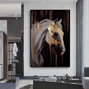 Beyaz Ve Altın At Posteri – Hayvan Temalı Büyük Boy Kanvas Tablo – Lüks Oda Dekoru 40x60 cm