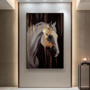Beyaz Ve Altın At Posteri – Hayvan Temalı Büyük Boy Kanvas Tablo – Lüks Oda Dekoru