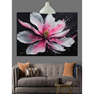 Siyah Zeminde Pembe Çiçek Dekoratif Kanvas - Mdf Ahşap Tablo