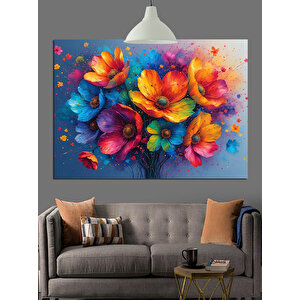 Renkli Çiçek Buketi Dekoratif Kanvas - Mdf Ahşap Tablo 25x35 cm