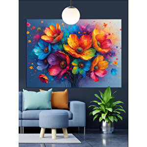 Renkli Çiçek Buketi Dekoratif Kanvas - Mdf Ahşap Tablo 25x35 cm