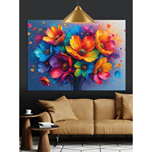 Renkli Çiçek Buketi Dekoratif Kanvas - Mdf Ahşap Tablo