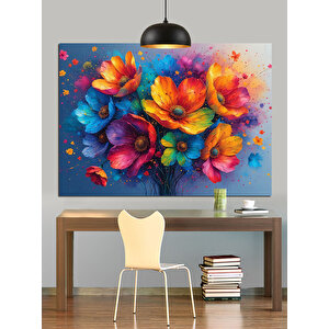 Renkli Çiçek Buketi Dekoratif Kanvas - Mdf Ahşap Tablo 70x100 cm