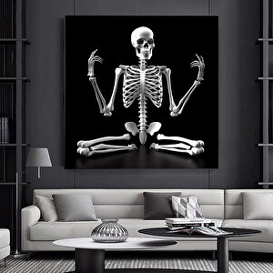 Yoga Yapan İskelet Kanvası, Soyut İskelet Duvar Sanatı, Mizahi Kanvas Baskı 80x80 cm
