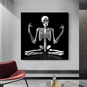 Yoga Yapan İskelet Kanvası, Soyut İskelet Duvar Sanatı, Mizahi Kanvas Baskı 80x80 cm