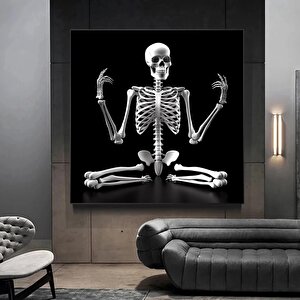 Yoga Yapan İskelet Kanvası, Soyut İskelet Duvar Sanatı, Mizahi Kanvas Baskı 80x80 cm