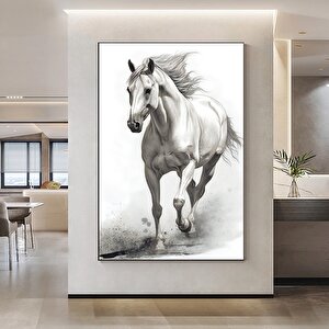 Beyaz At Kanvas Tablosu, Vahşi At Duvar Sanatı, At Kanvas Duvar Sanatı, Beyaz At Posteri 50x70 cm