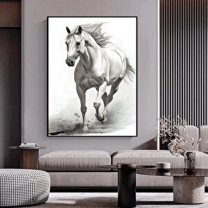 Beyaz At Kanvas Tablosu, Vahşi At Duvar Sanatı, At Kanvas Duvar Sanatı, Beyaz At Posteri 50x70 cm