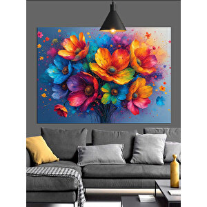 Renkli Çiçek Buketi Dekoratif Kanvas - Mdf Ahşap Tablo