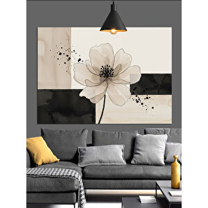 Beyaz Çiçekli Minimal Çizim Dekoratif Kanvas - Mdf Ahşap Tablo 25x35 cm