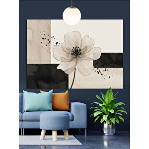 Beyaz Çiçekli Minimal Çizim Dekoratif Kanvas - Mdf Ahşap Tablo 50x70 cm
