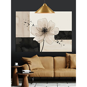 Beyaz Çiçekli Minimal Çizim Dekoratif Kanvas - Mdf Ahşap Tablo 50x70 cm
